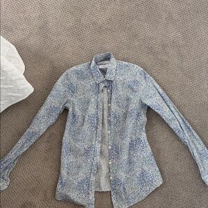 Express Men's Blue Floral Button-Down Shirt